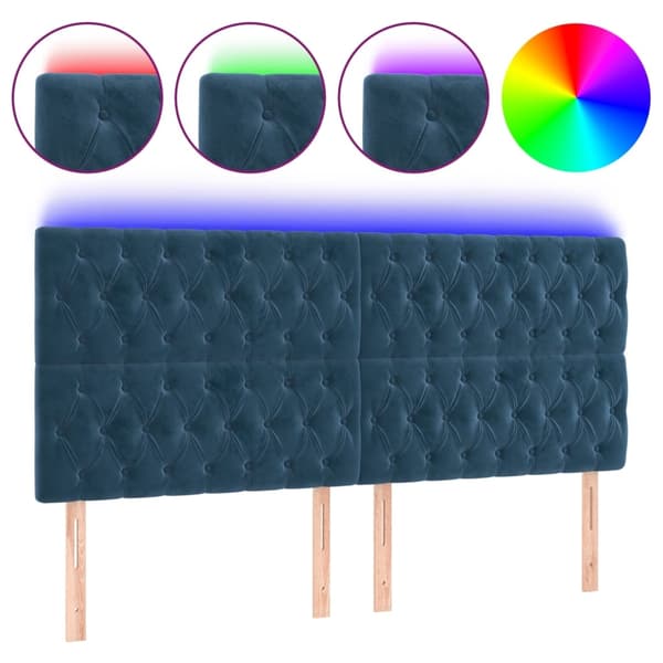 vidaXL Sänggavel LED mörkblå 200x7x118/128 cm sammet Blå