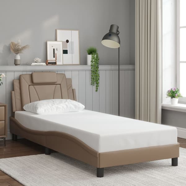 vidaXL Sängram med LED-belysning cappuccino 90x190 cm konstläder Brun