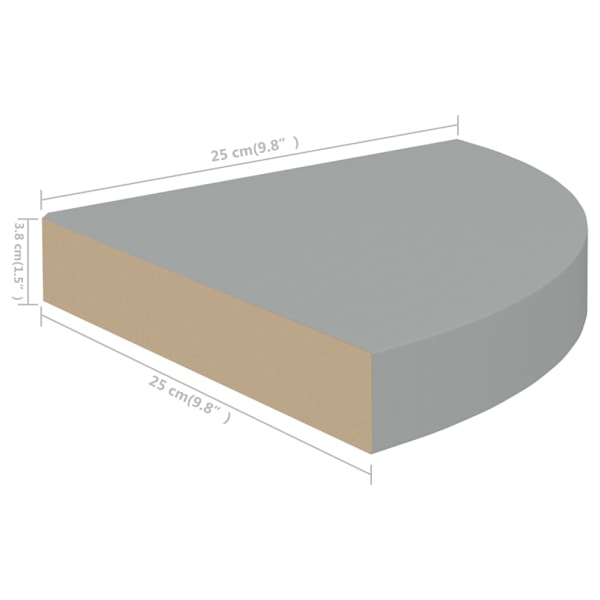 vidaXL Svävande hörnhylla grå 25x25x3,8 cm MDF grå