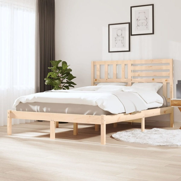 vidaXL Sängram 135x190 cm massiv furu Brun