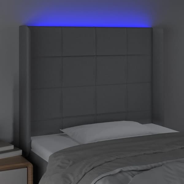 vidaXL Sänggavel LED ljusgrå 93x16x118/128 cm tyg Grå