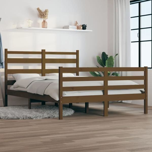 vidaXL Sängram massiv furu 160x200 cm honungsbrun Brun