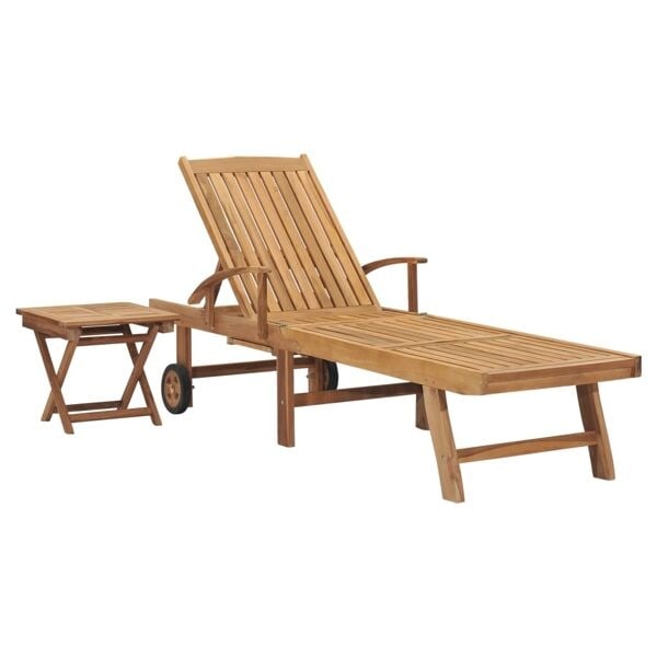 vidaXL Solsäng med bord massiv teak Brun