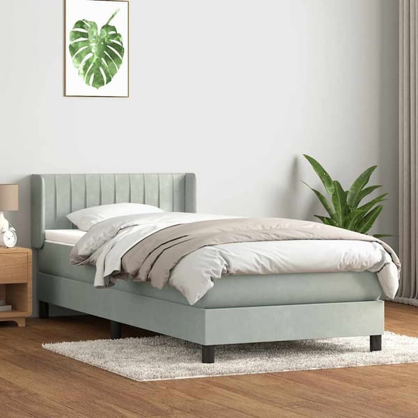 vidaXL Resårsäng med madrass ljusgrå 90x220 cm sammet Grå