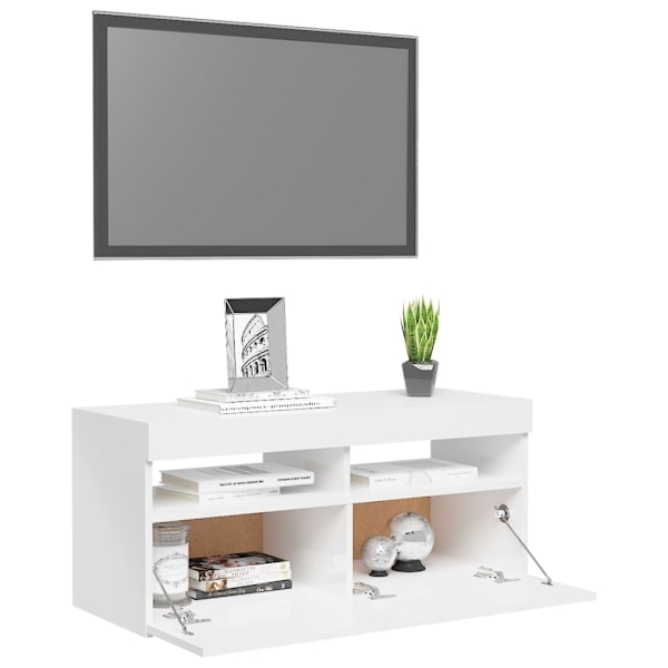 vidaXL TV-bänk med LED-belysning vit högglans 90x35x40 cm Vit