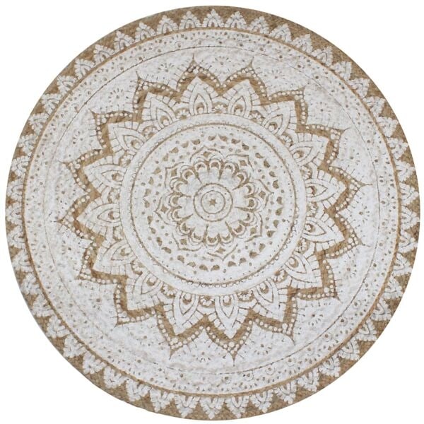 vidaXL Jutematta flätad tryckmönster rund 120 cm Beige