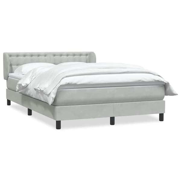 vidaXL Ramsäng med madrass ljusgrå 160x210 cm sammet Grå