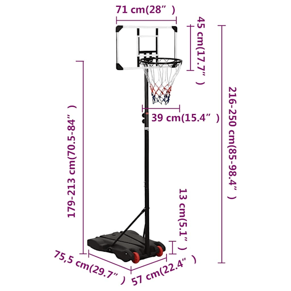 vidaXL Basketkorg transparent 216-250 cm polykarbonat Transparent