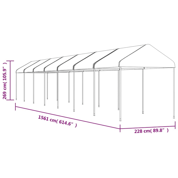 vidaXL Paviljong med tak vit 15,61x2,28x2,69 m polyeten Vit