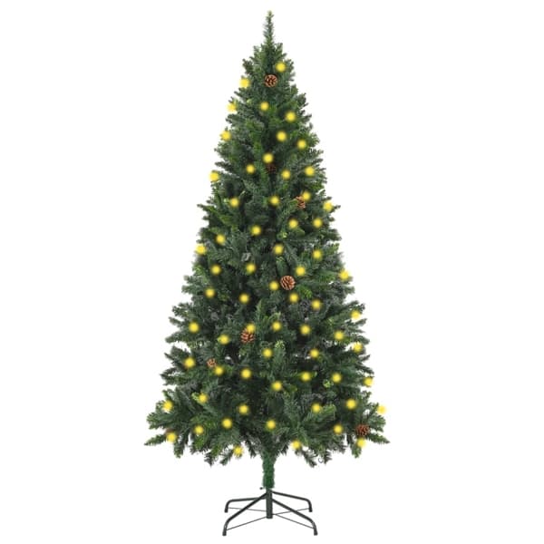 vidaXL Belyst plastgran med kulor och kottar grön 180 cm Grön