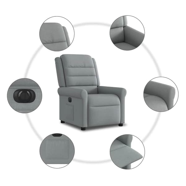 vidaXL Elektrisk reclinerfåtölj ljusgrå tyg Grå