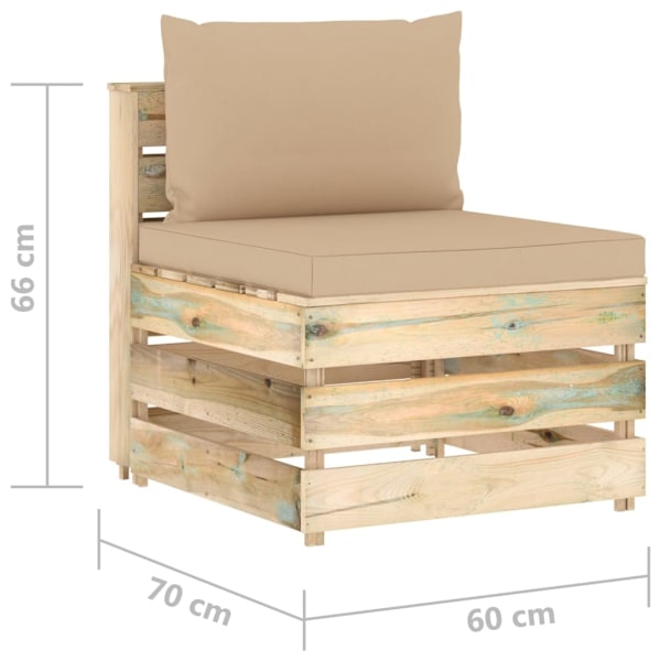 vidaXL Mittensektion med dynor till pallsoffa tryckimpregnerat trä Beige