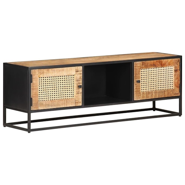 vidaXL TV-bänk 120x30x40 cm massivt grovt mangoträ och naturlig rotting Brun