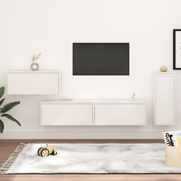 vidaXL Tv-bänk 4 st vit massiv furu Vit