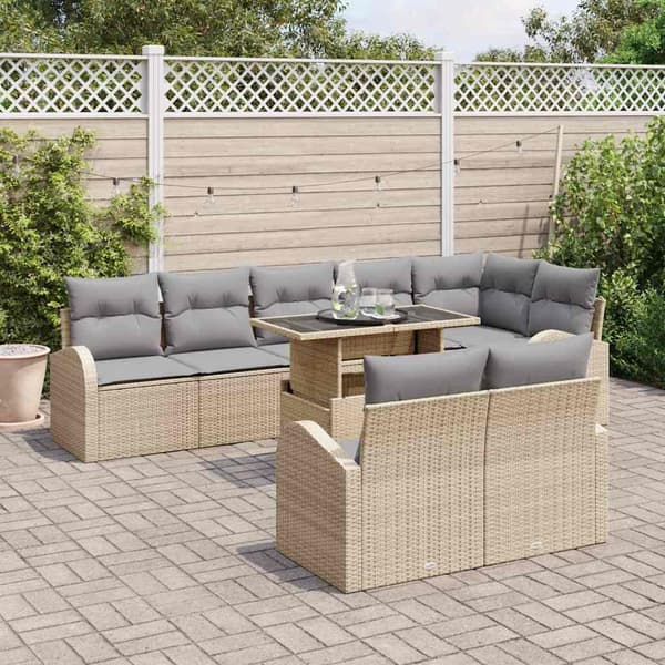 vidaXL Trädgårdsoffset 9 st Beige och Ljusgrå konstrotting Beige