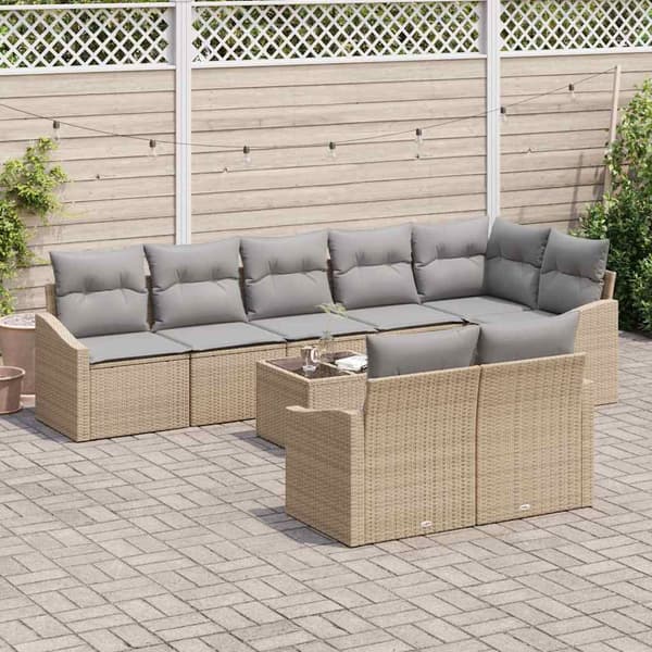 vidaXL Trädgårdsoffset 9 st Beige och Ljusgrå konstrotting Beige