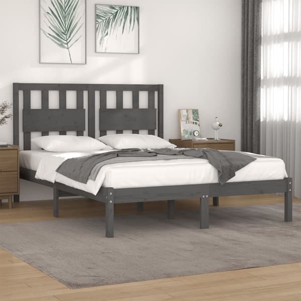 vidaXL Sängram grå massiv furu 160x200 cm Grå
