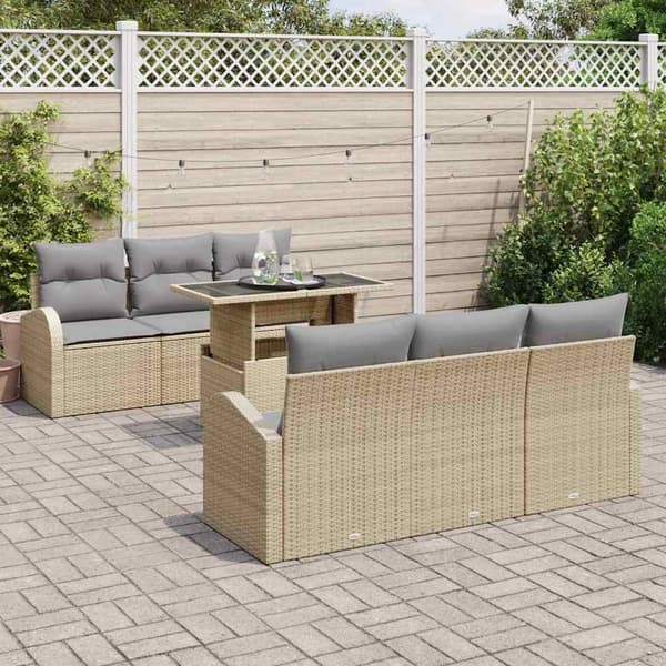 vidaXL Trädgårdsoffset med kudde 7 pcs Beige Poly rattan Beige