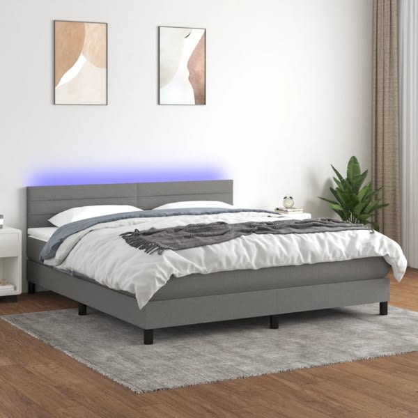 vidaXL Ramsäng med madrass & LED mörkgrå 180x200 cm tyg Grå