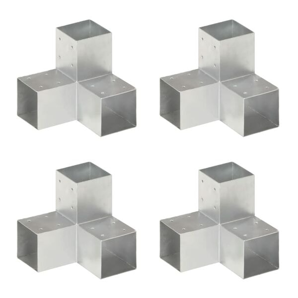 vidaXL Stolpbeslag 4 st Y-form galvaniserad metall 91x91 mm Silver