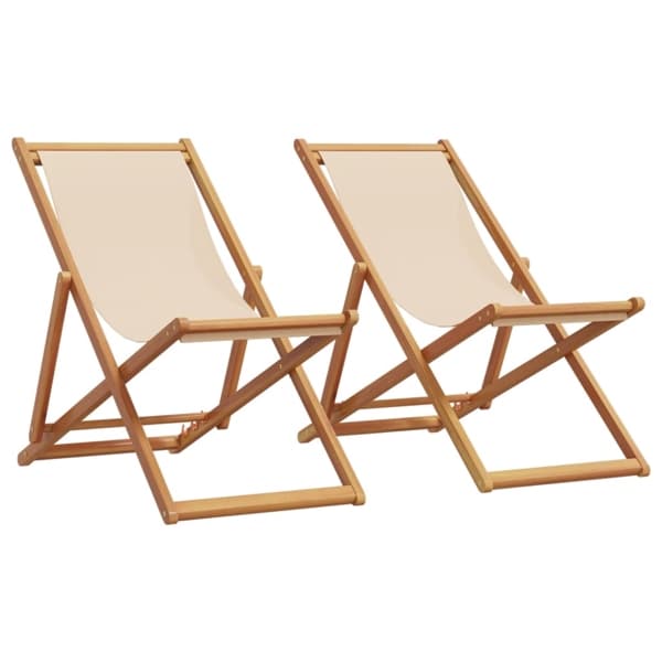 vidaXL Hopfällbara stolar 2 st beige tyg och massivt trä Beige