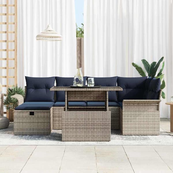 vidaXL Trädgårdsoffset med kudde med lagring 7 pcs Grå Poly rattan Grå