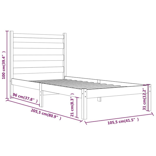 vidaXL Sängram massiv furu 100x200 cm enkelsäng Brun