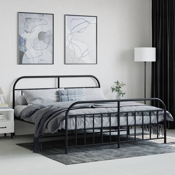 vidaXL Sängram utan madrass med fotgavel metall svart 180x200 cm Svart