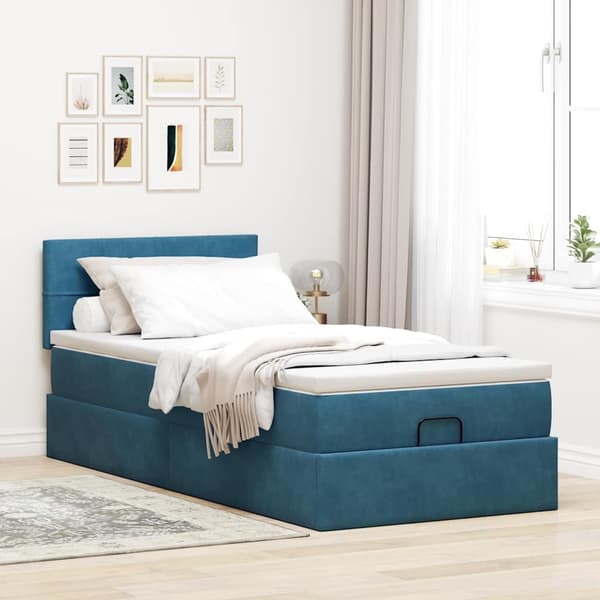 vidaXL Ottoman sängram med madrass mörkblå 90x190 cm sammet Blå