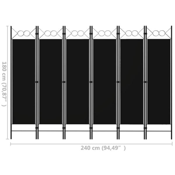 vidaXL Rumsavdelare 6 paneler svart 240x180 cm Svart