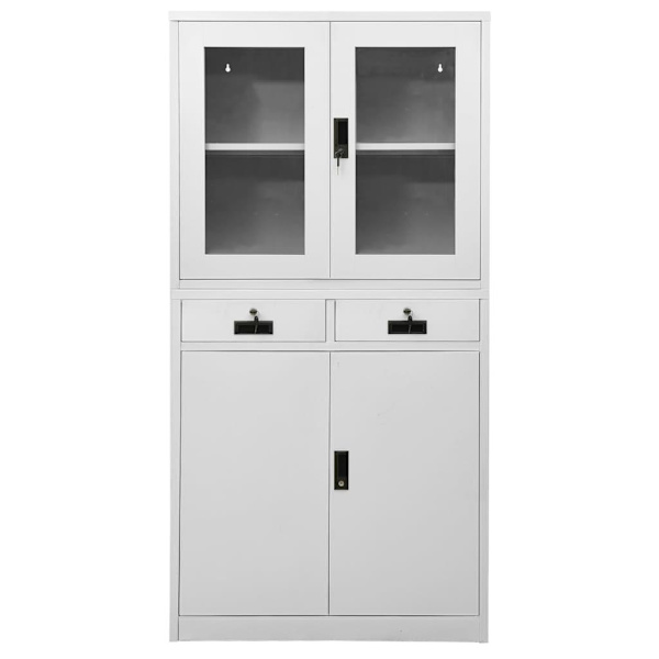 vidaXL Dokumentskåp ljusgrå 90x40x180 cm stål och härdat glas grå