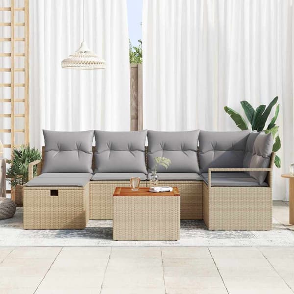 vidaXL Trädgårdsoffset 7 st Beige konstrotting Beige