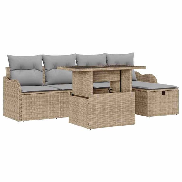 vidaXL Trädgårdsoffset 6 st Beige konstrotting Beige