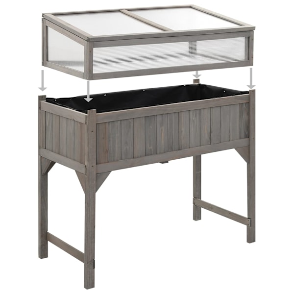 vidaXL Upphöjd odlingsbädd med växthus 110x54x120 cm massivt granträ grå