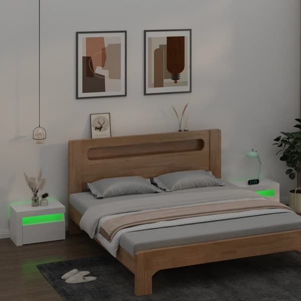 vidaXL Sängbord med LEDs 2 st vit 60x35x40 cm Vit