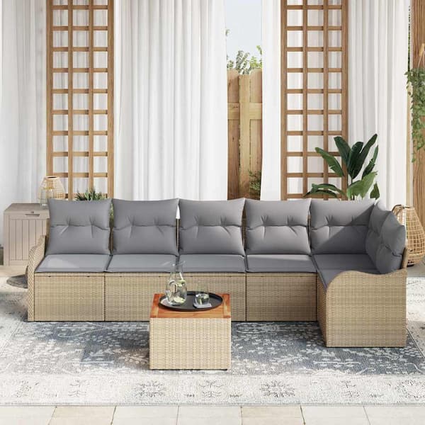 vidaXL Trädgårdsoffset 7 st Beige konstrotting Beige