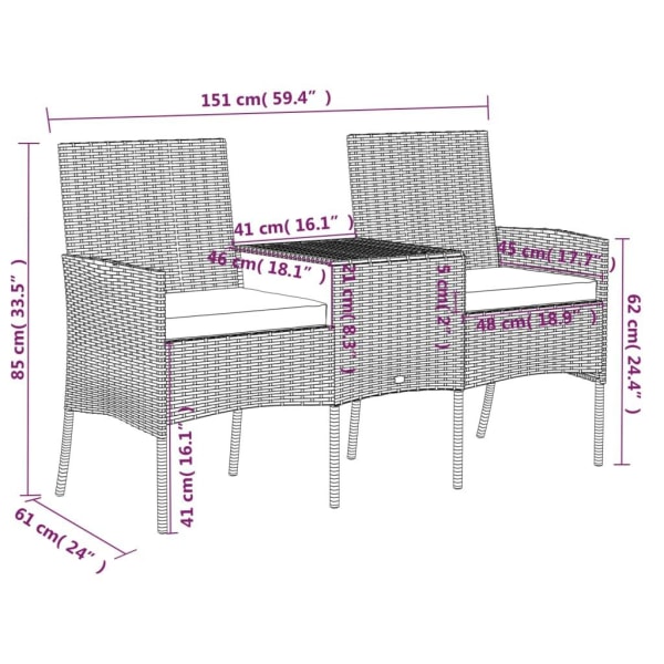 vidaXL Trädgårdssoffa 2-sits med bord konstrotting antracit Antracit