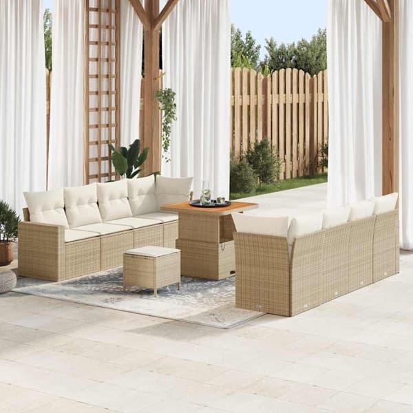 vidaXL Trädgårdsoffset 11 pcs Beige konstrotting Beige