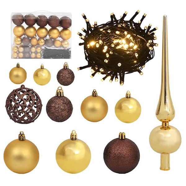 vidaXL Julgranskulor med spira och 150 LED 61 delar guld och brons Guld