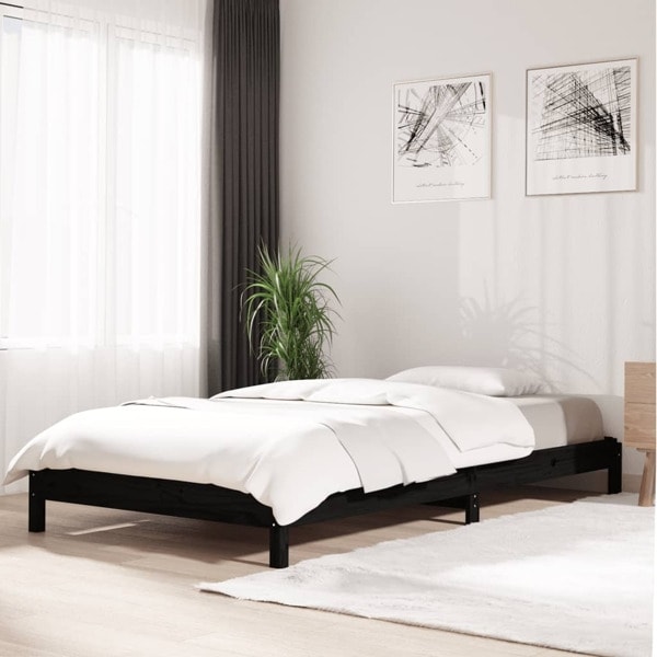 vidaXL Stapelbar säng svart 80x200 cm massivt furuträ Svart