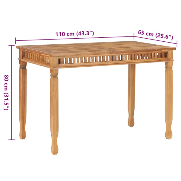 vidaXL Trädgårdsbord 110x65x80 cm massiv teak Brun