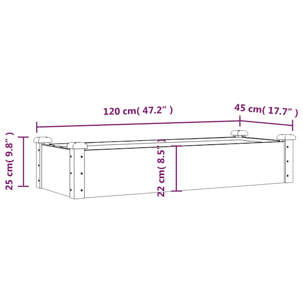 vidaXL Odlingslåda med foder grå 120x45x25 cm massivt granträ Grå