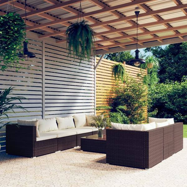 vidaXL Loungegrupp med dynor 8 delar konstrotting brun Brun