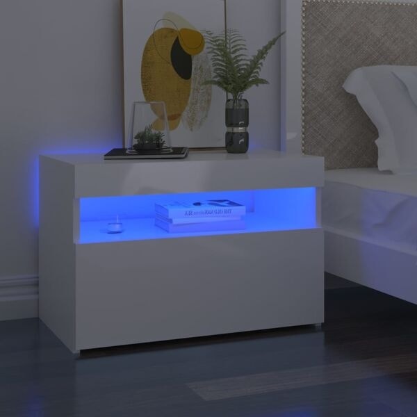 vidaXL Sängbord med LED-belysning vit högglans 60x35x40 cm Vit