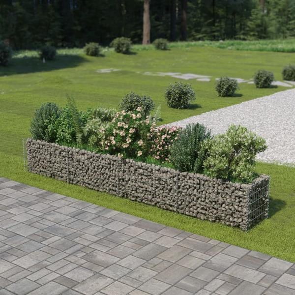 vidaXL Planteringsgabion upphöjd galvaniserat stål 360x50x50 cm Silver