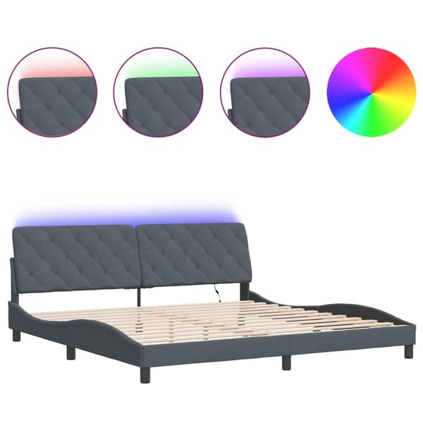vidaXL Sängram med LED-belysning mörkgrå 200x200 cm sammet Grå