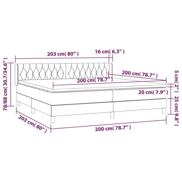 vidaXL Ramsäng med madrass ljusgrå 200x200 cm sammet Grå