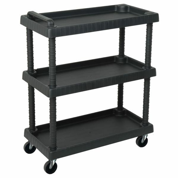 vidaXL Verktygsvagn 3 hyllor svart 75x37,5x92 cm PP