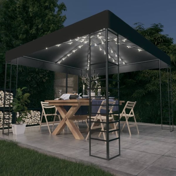 vidaXL Paviljong med ljusslinga LED 3x3 m antracit Antracit