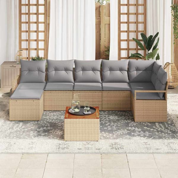 vidaXL Trädgårdsoffset 8 st Beige konstrotting Beige